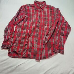 Vintage LL Bean Men M Plaid Flannel Shirt Button Down Red Cotton Classic Outdoor